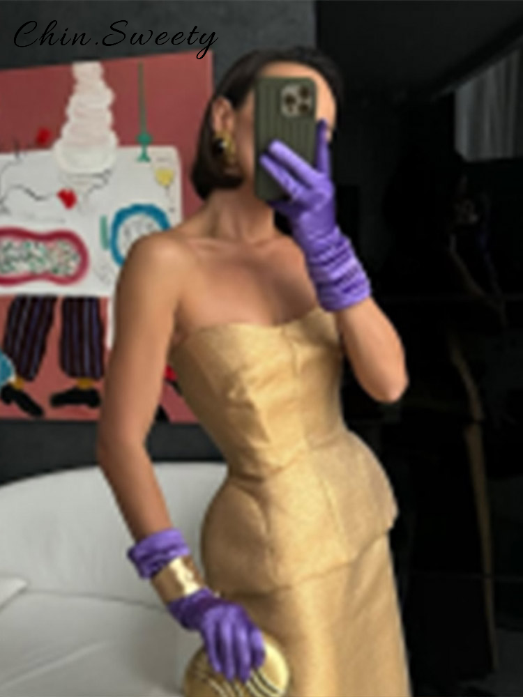 Ensemble jupe longue élégante sans bretelles pour femmes, couleur unie, sans manches, taille cintrée, bustier tubulaire, jupe droite, costume de fête, nouvelle collection printemps 2026