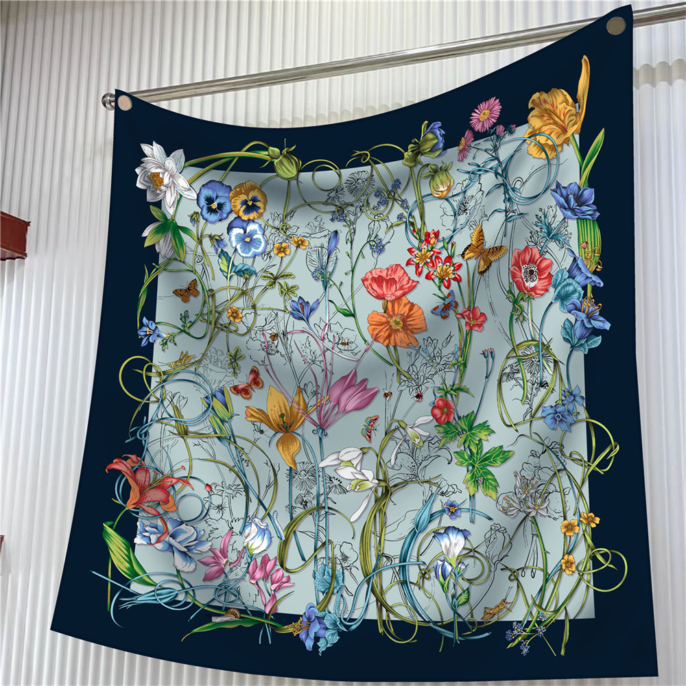 Nouvelle Écharpe de 90 cm à Imprimé Floral pour Femme, Foulard Carré en Twill, Châle de Voyage Décoratif, Protection Solaire, Mode et Élégance Printemps Automne