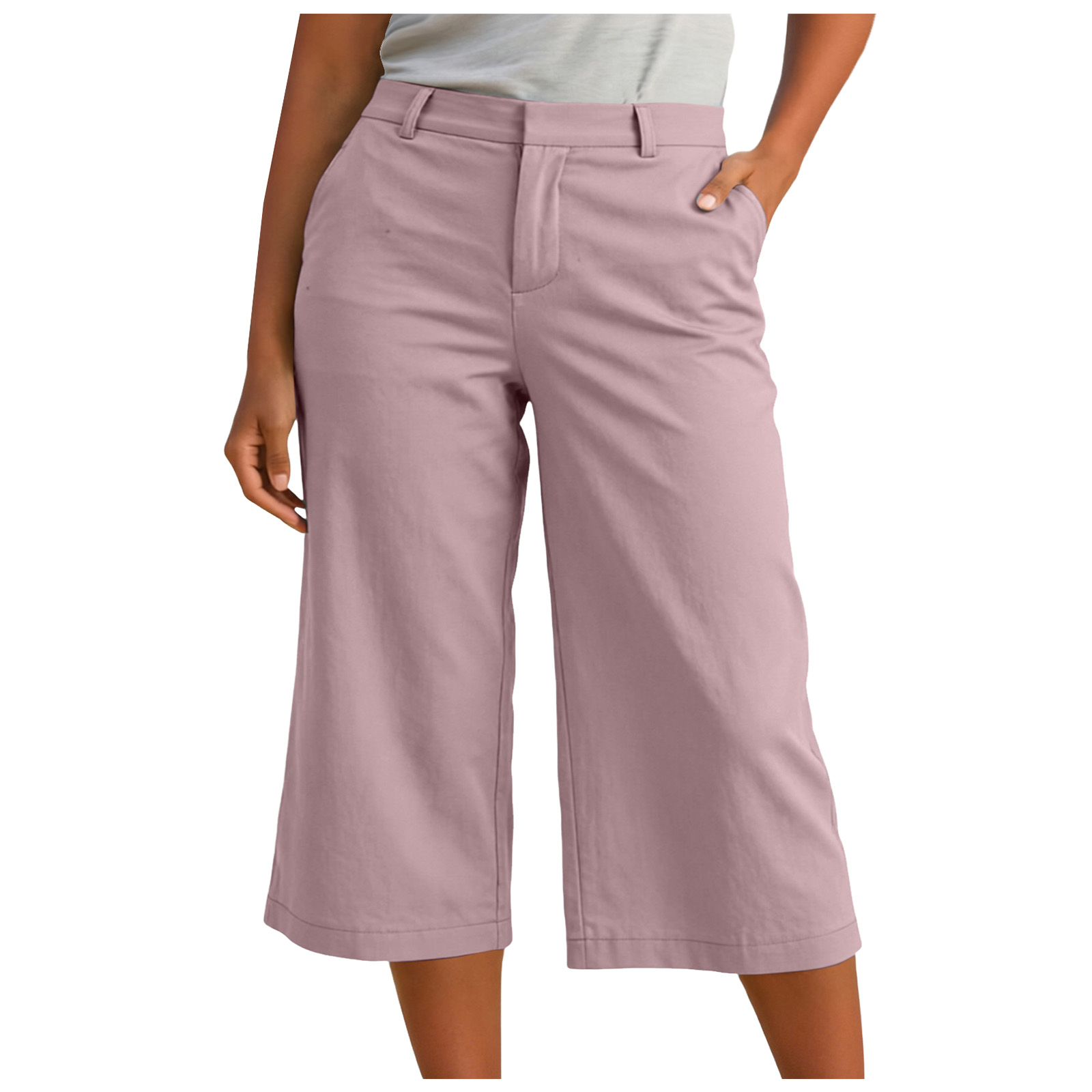 Pantalons décontractés pour femmes, pantalons Capri d'été de couleur unie, pantalons droits à taille haute, pantalons amples de travail avec poches