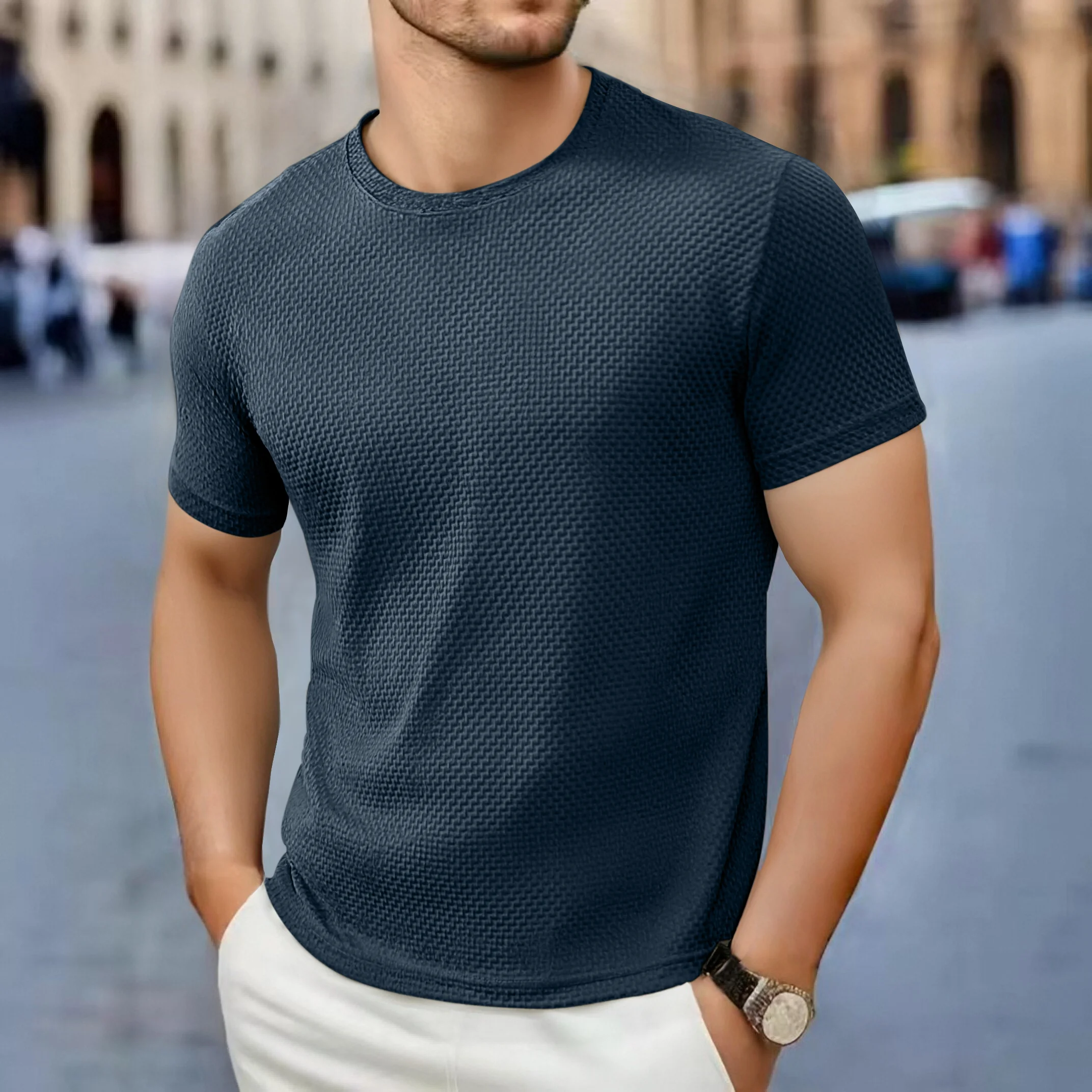T-shirts d'été en soie glacée haut de gamme, couleur unie, haute qualité, à manches courtes, respirants, pour hommes, vêtements de marque, 4XL