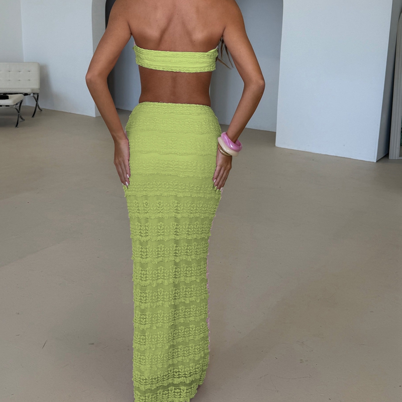 Tenues coquettes pour femmes, été, coquillages, bandeau sans bretelles, crop top + jupe longue à nouer devant, ensemble sexy 2 pièces, vêtements de plage pour soirée en club