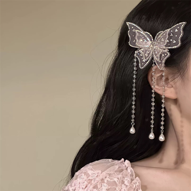 Nouvelle pince à cheveux papillon rose style chinois, accessoire de coiffure Hanfu pour femme, style ancien et élégant, pince latérale