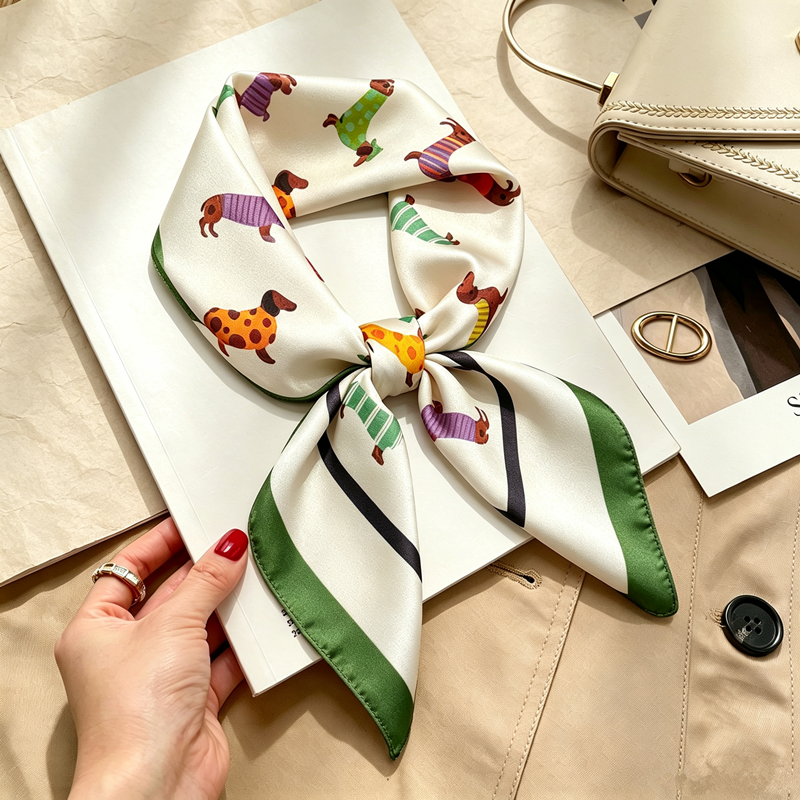 Foulard carré en soie pour femme, imprimé chaîne de luxe, en satin doux, utilisable comme bandeau pour cheveux, ruban pour sac à main, hijab, foulard de cou et bandeau pour la tête