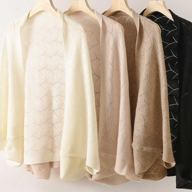 Châle en Cachemire pour Femme, Écharpe 100% Laine, Demi-Évider, Motif Géométrique, Rond, Doux, Chaud, Cape, Pashmina, Cardigan, Everak, Hiver