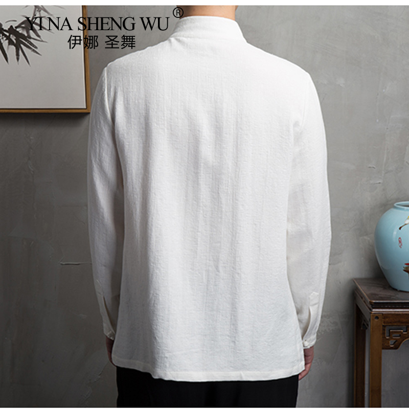 Chemise à manches longues en lin de coton de style chinois pour hommes, vêtements décontractés pour hommes, haut à col montant trempé, vêtements rétro Tang, grande taille