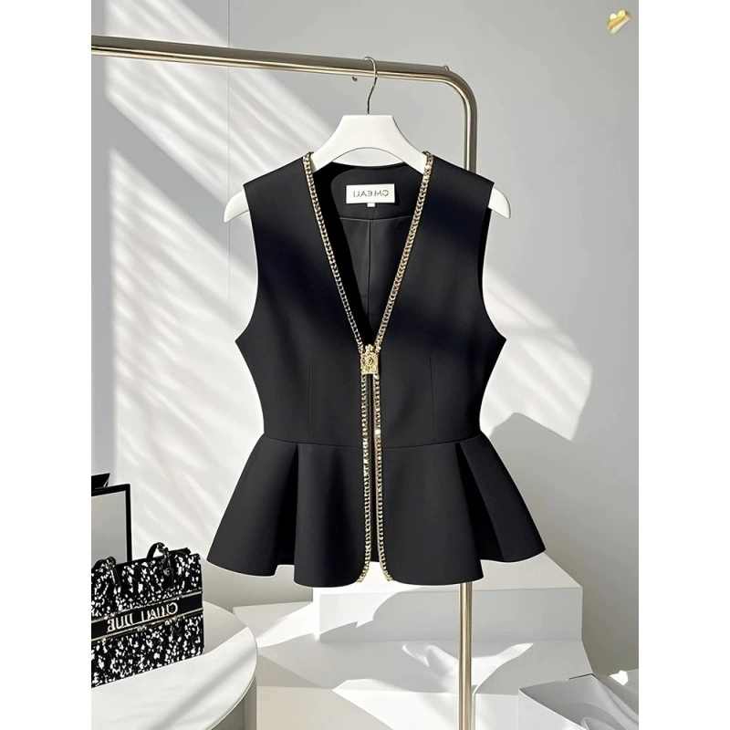 Gilet court de printemps pour femmes, nouveau tempérament à la mode, élégant, sans manches, décontracté, assorti avec tout, manteaux féminins, 2025