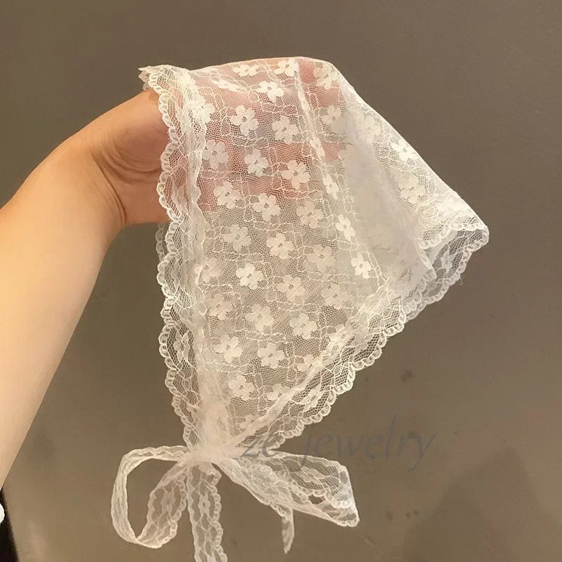 Foulard de tête rétro à motif floral pour femmes et filles, foulard carré, bandeau, coiffe pastorale coréenne et française, accessoire de tête d'été en dentelle