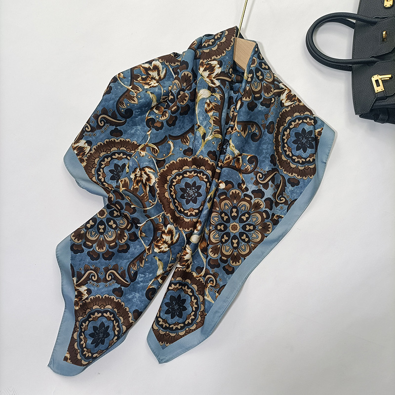 Foulard carré de haute qualité pour femme, bandana en twill effet soie, foulard de luxe pour cheveux et cou, idéal pour le bureau, l'hôtel, les serveurs et les hôtesses de l'air, 90*90cm