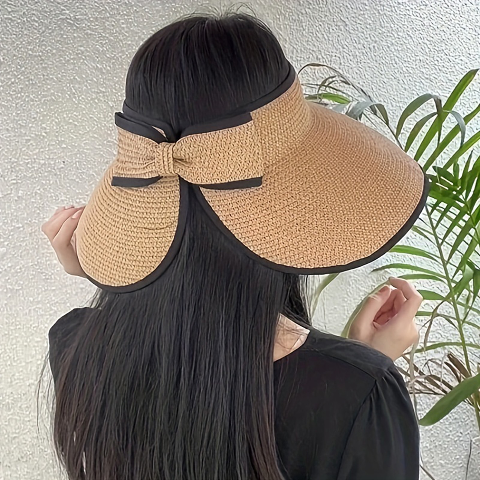 Chapeau de soleil de plage d'été pour femmes, chapeau de paille pliable et Portable à large bord, à la mode, en forme d'arc, haut creux, chapeaux seau pour filles