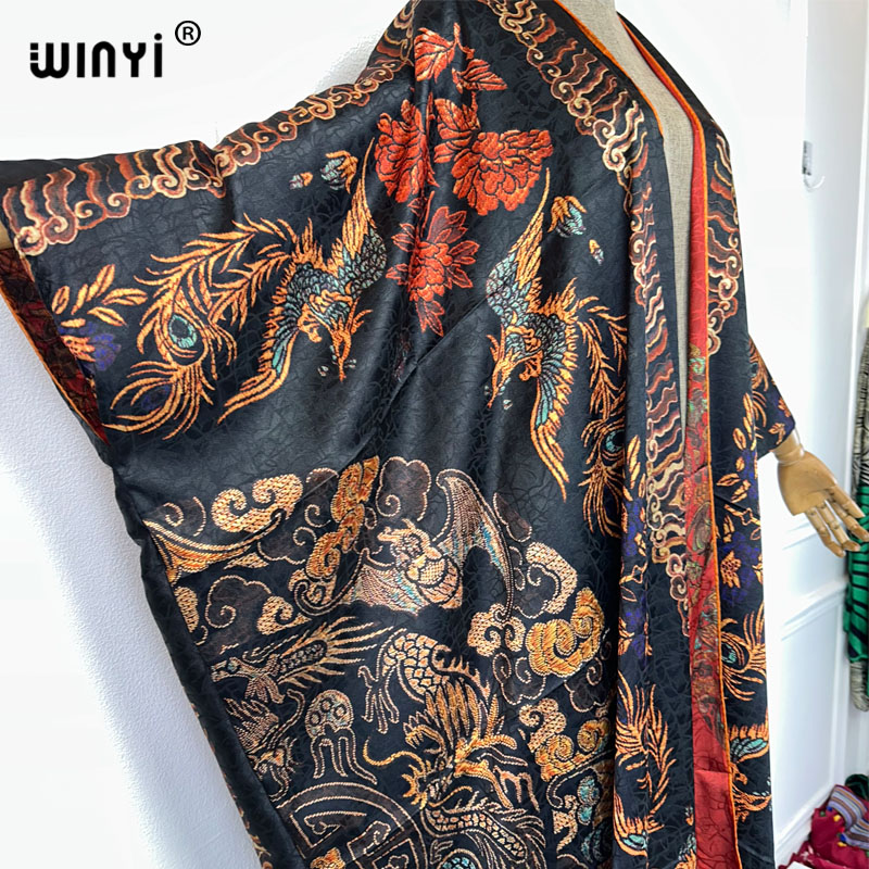 WINYI Abaya ouverte de haute qualité à impression double face, manteau de luxe Dubaï, vêtement de plage, élégant cardigan musulman, kimono, robe maxi
