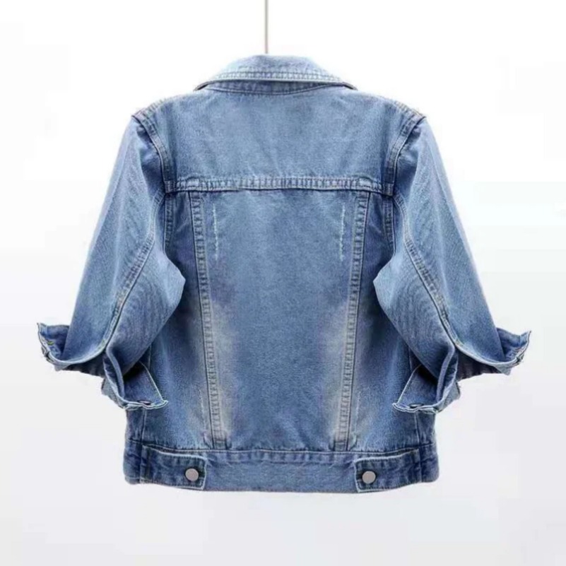 DistMurcia-Veste en Jean pour Femme, Veste Courte en Denim, Extensible, Manches Bouffantes 3/4, avec Poches, Violet, Jaune, Bleu