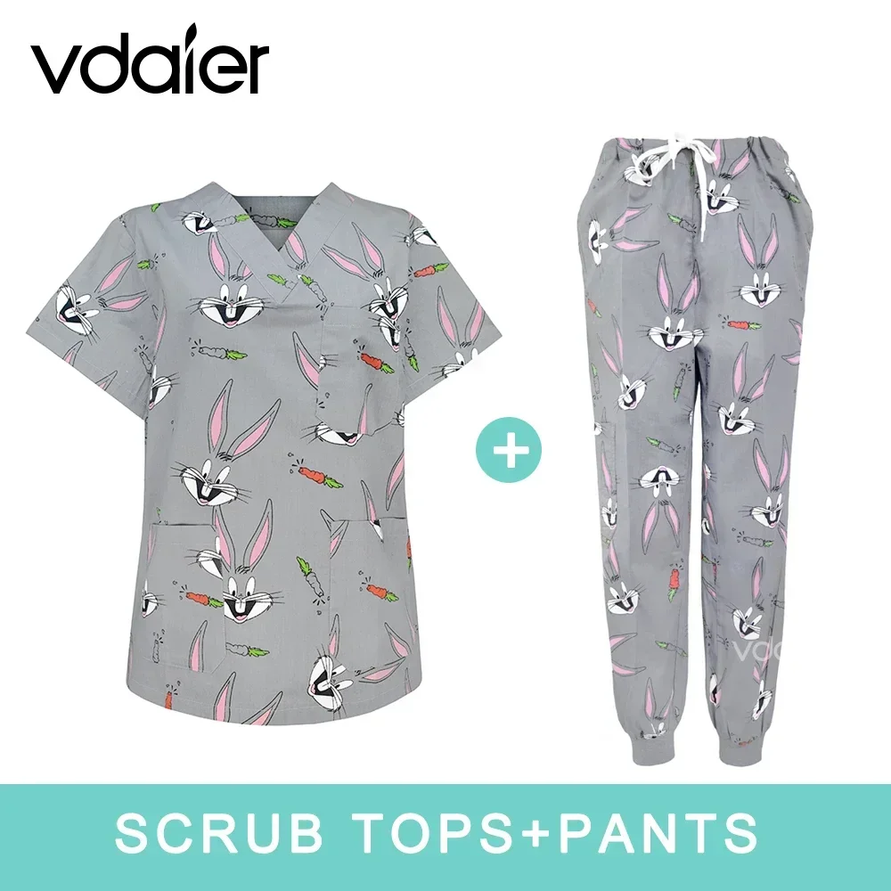 Ensembles chirurgicaux imprimés en coton, uniforme d'hôpital de beauté pour pédiatre dentaire, vêtements de travail, combinaison médicale