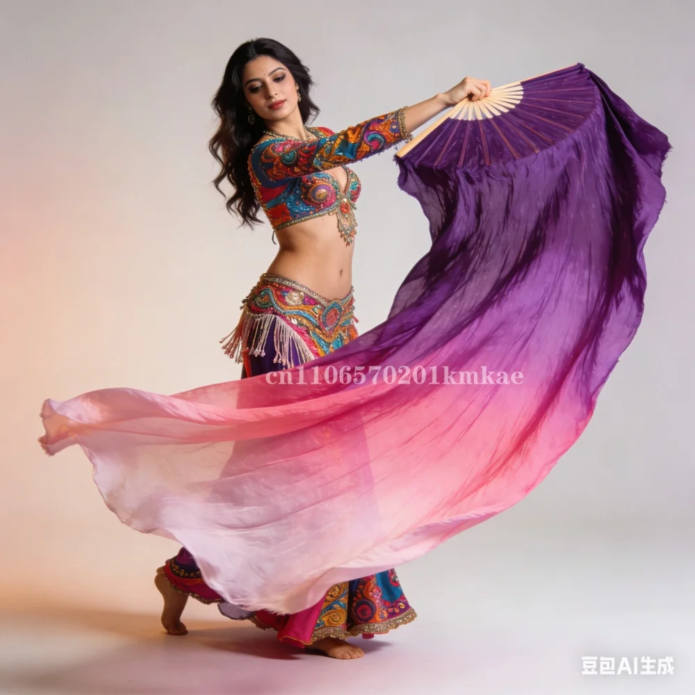 1 Paire de Voiles de Danse Orientale 100% Soie, Couleurs Dégradées, pour la Danse Orientale, la Prière en Église, Voiles Longs en Soie pour Spectacles Scéniques