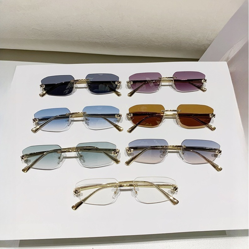 Lunettes de soleil œil-de-chat sans monture pour hommes, verres dégradés décoratifs, lunettes anti-lumière bleue transparentes pour femmes, lunettes de soleil rectangulaires