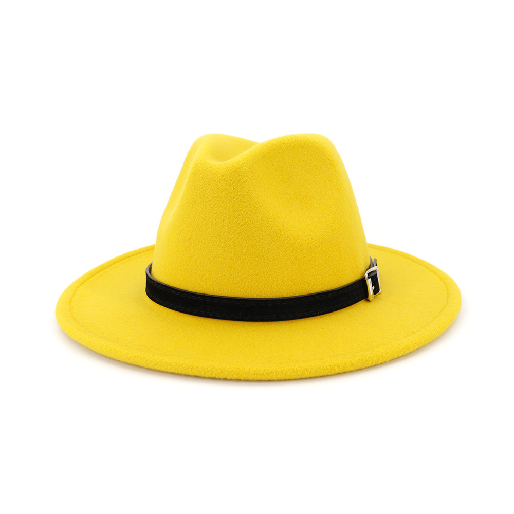 QBHAT-Chapeau anderen feutre de laine à large bord pour hommes et femmes, Fedora avec ceinture, casquette Trilby, chapeau formel de fête, blanc, noir