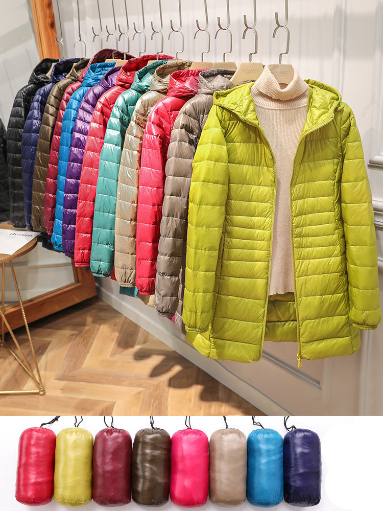 Manteau Long et chaud pour femme, avec sac de rangement Portable, doudoune légère, pardessus pour dames, longueur aux hanches, High Street