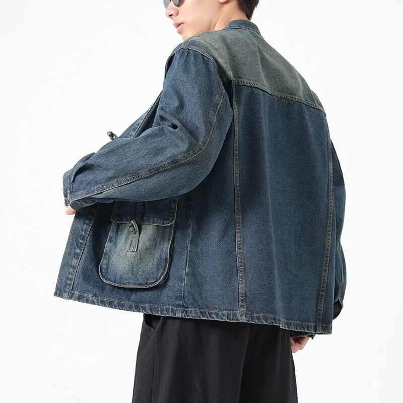 Mode hommes veste en jean coton Kimono japonais poche Cardigan manteau Vintage vestes traditionnelles hommes Hip Hop vêtements d'extérieur amples