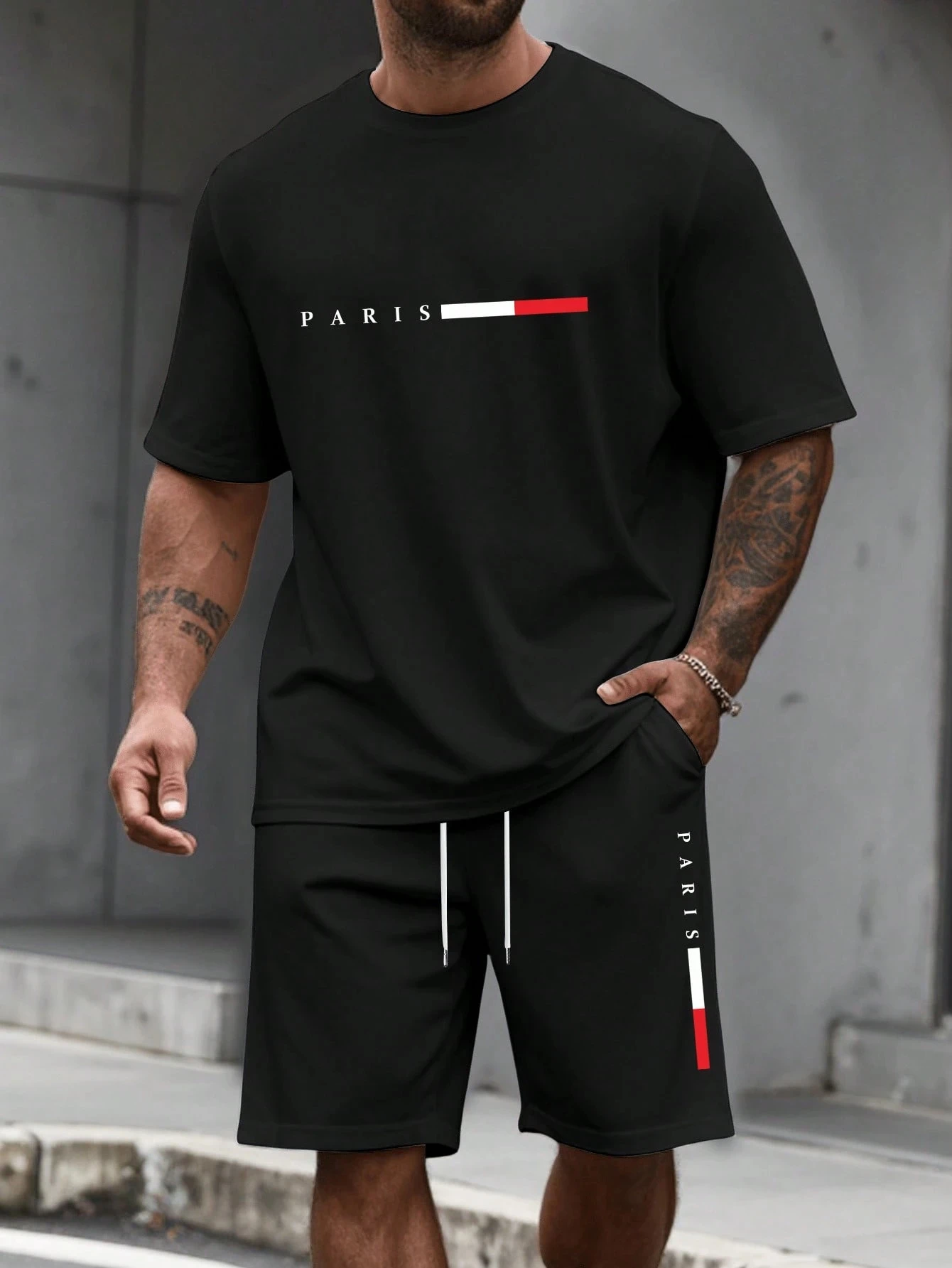 Survêtement pour homme 2 pièces ​ Ensemble de vêtements de sport pour homme, t-shirt à manches courtes et col rond, short, taille plus, t-shirts pour homme, vêtements d'été