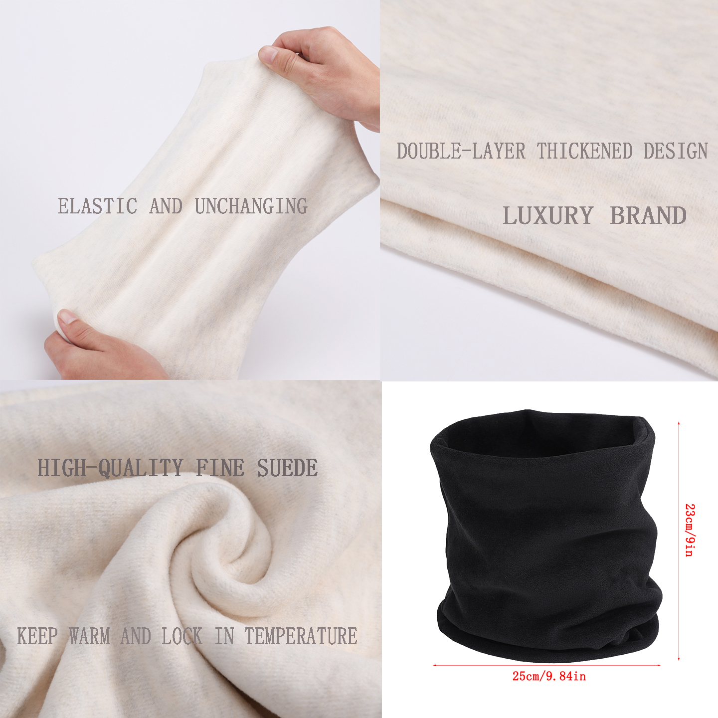 Nouvelle Écharpe d'Hiver Unisexe en Coton Polaire Double Couche Épaisse, Foulard Annulaire, Cache-cou Chaud, Cache-oreilles, Masque de Ski