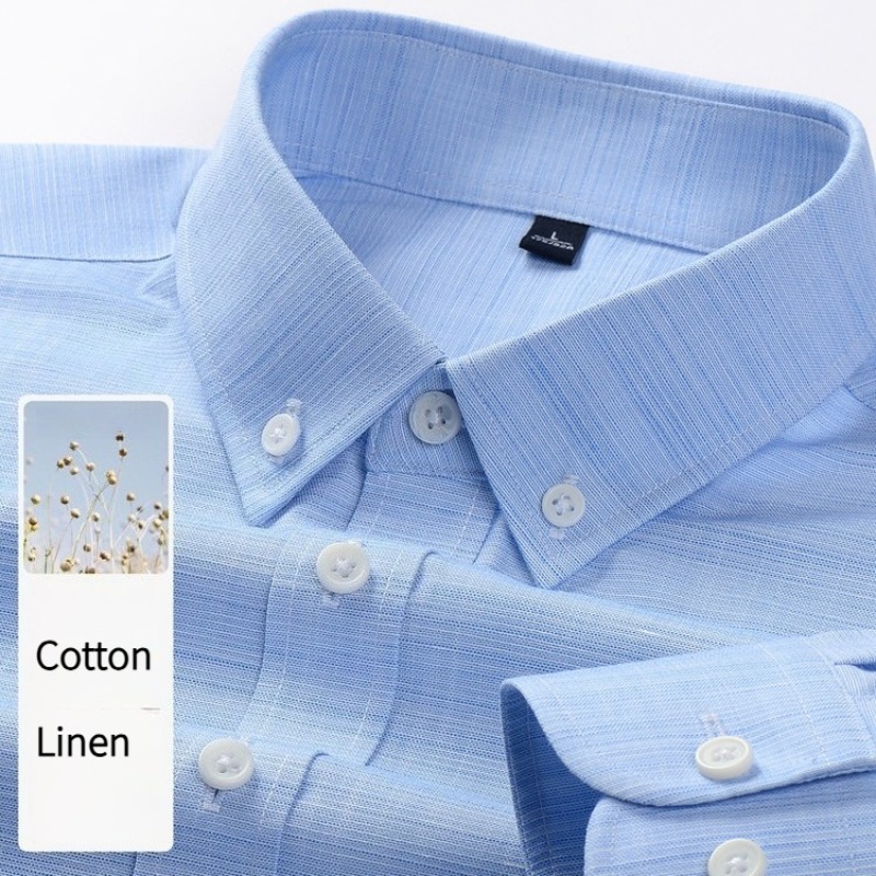 Chemise à manches longues pour homme, couleur unie, en lin, coton slub et lyocell, respirante, soin de la peau, chemises formelles et décontractées