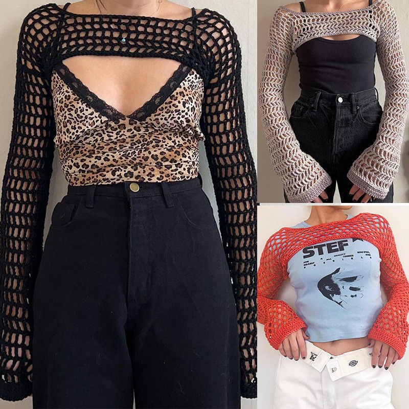Nouveau pull en crochet fait main pour femme 2026, décontracté, à manches courtes évasées, sexy, en maille, idéal pour la plage et les vacances