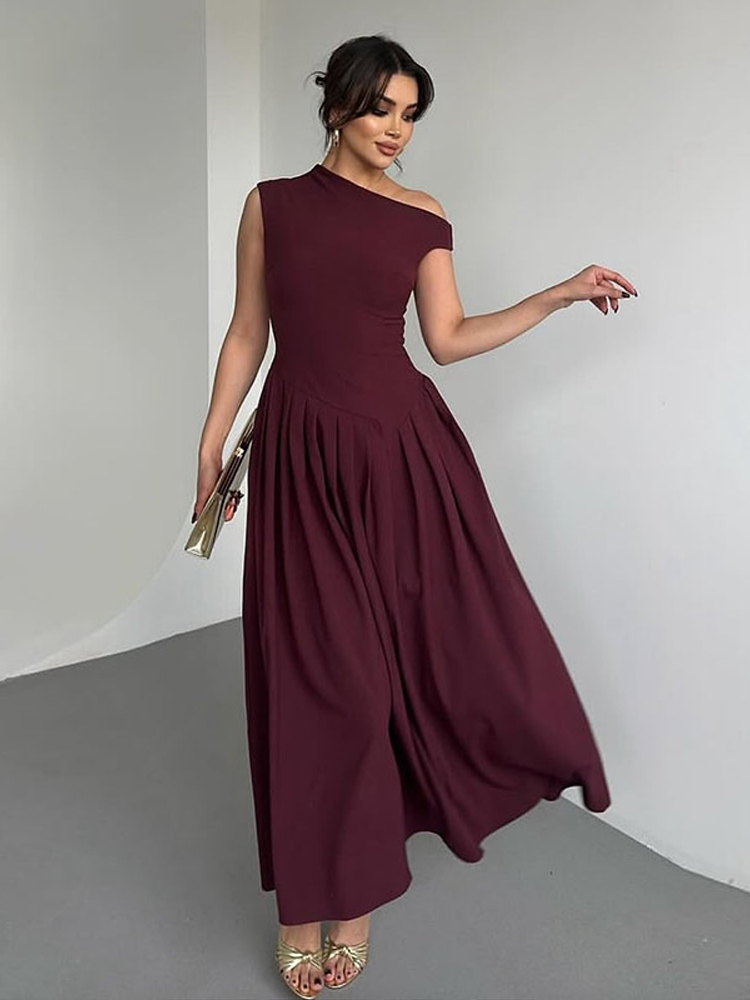Robe longue élégante pour femmes, ample, col incliné, sans manches, ligne A, couleur unie, mode printemps été, taille haute, 2025