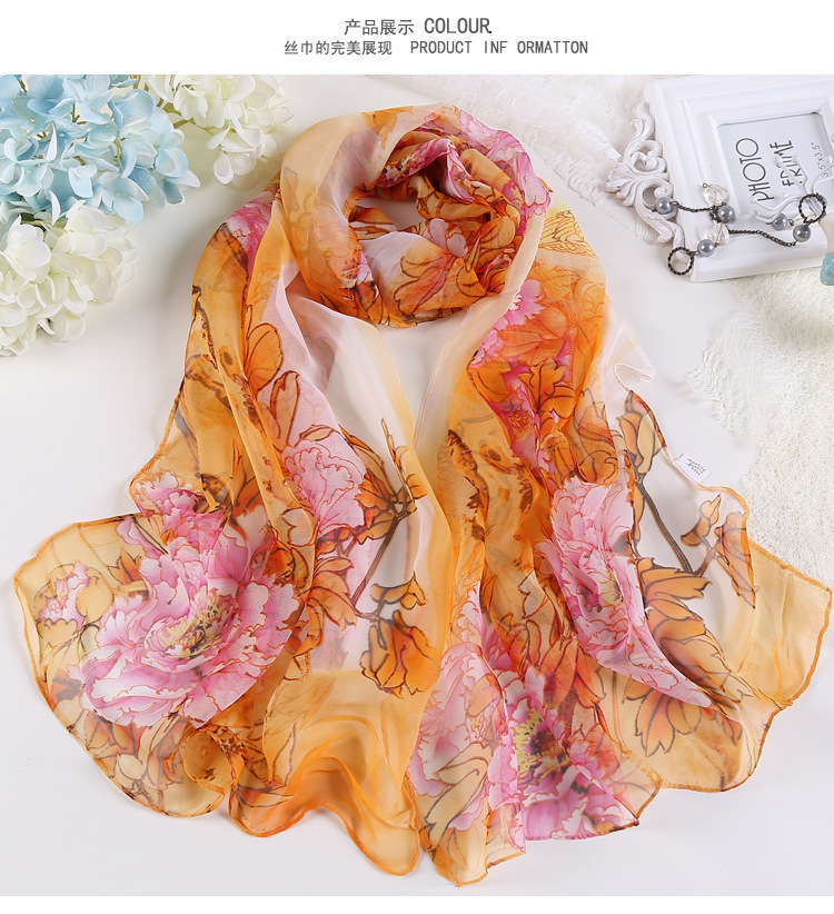 Mode chaude été en mousseline de soie Georgette écharpe perroquet pivoine imprimer femmes Foulard Long châle et enveloppement Bandana élégant mince 50*160 cm M163