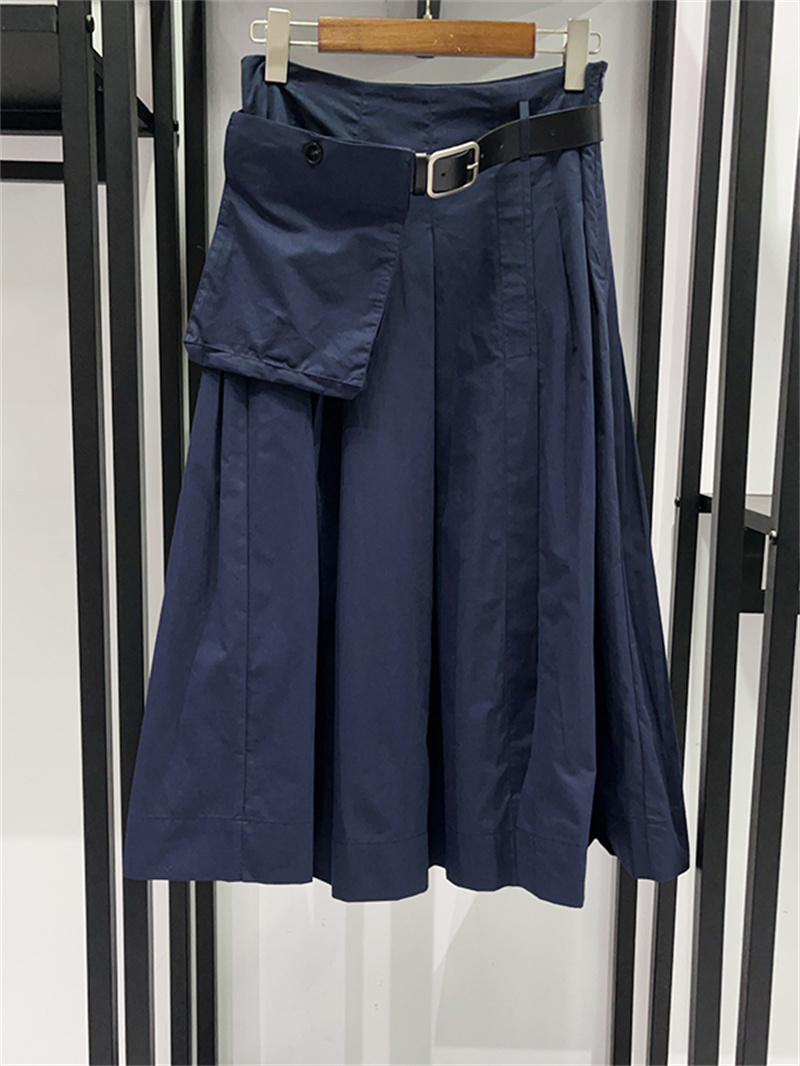 Jupe plissée taille haute pour femme, style français, avec ceinture détachable et pochette intégrée, design patchwork coloré, mode féminine