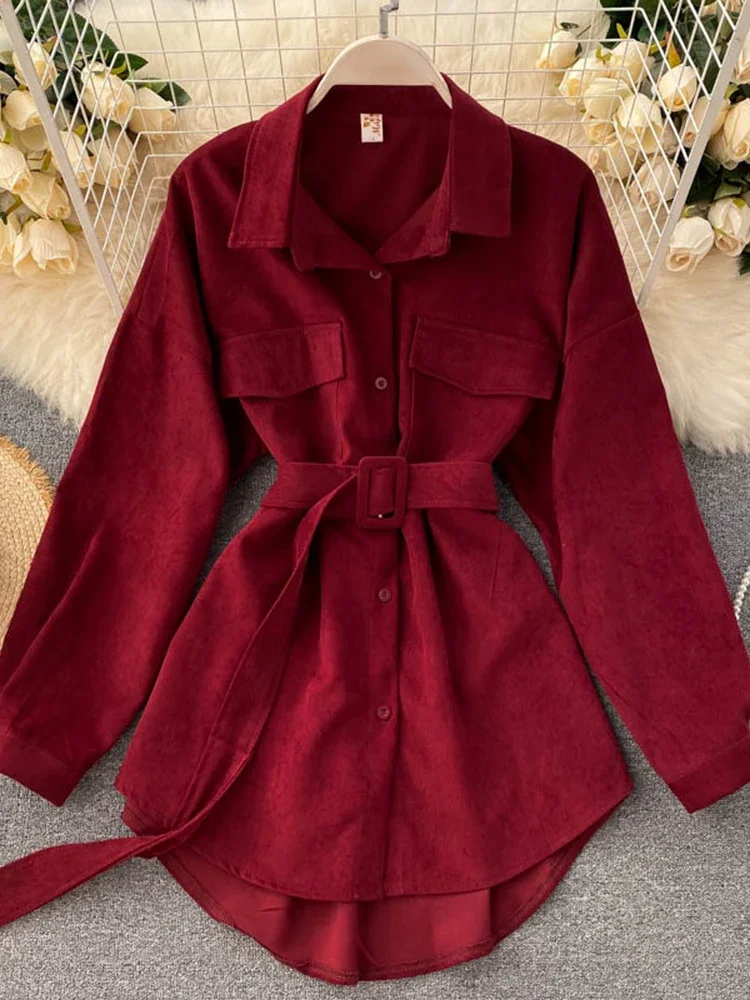 Chemise à manches longues style cargo rétro pour femme, poches, chemise à manches bouffantes, bandage, taille déchirée, Y-Female, printemps, automne, PL438