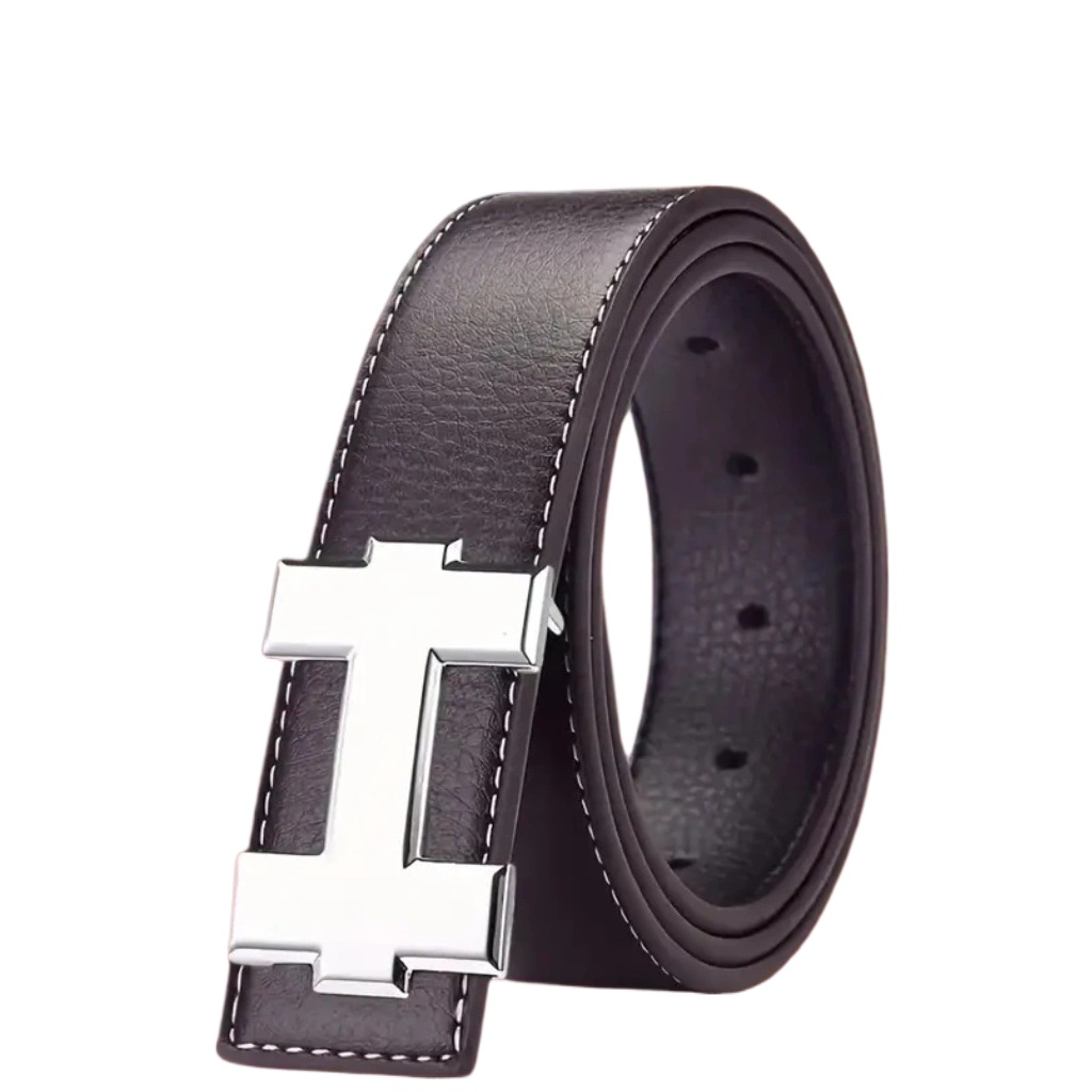 Ceinture de mode décontractée boucle coréenne boucle en alliage pour hommes et femmes ceinture pour hommes en cuir véritable tendance du commerce extérieur litchi 3.3 cm