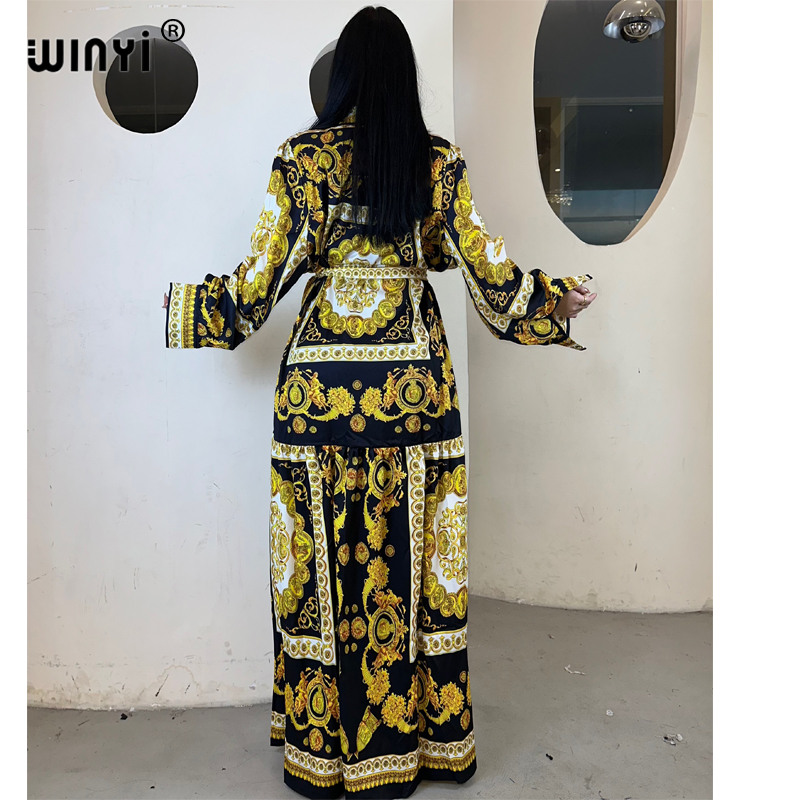 WINYI Robes Musulmanes de Haute Qualité pour Femme, Robe Maxi Imprimée Florale, Kaftan Abaya Dubaï, Robe de Soirée Bohème de Luxe pour l'Été