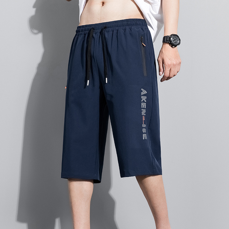 Bas d'été pantalon en soie glacée hommes respirant léger mollet longueur pantalon de survêtement court 3/4 droit ample décontracté pantacourt