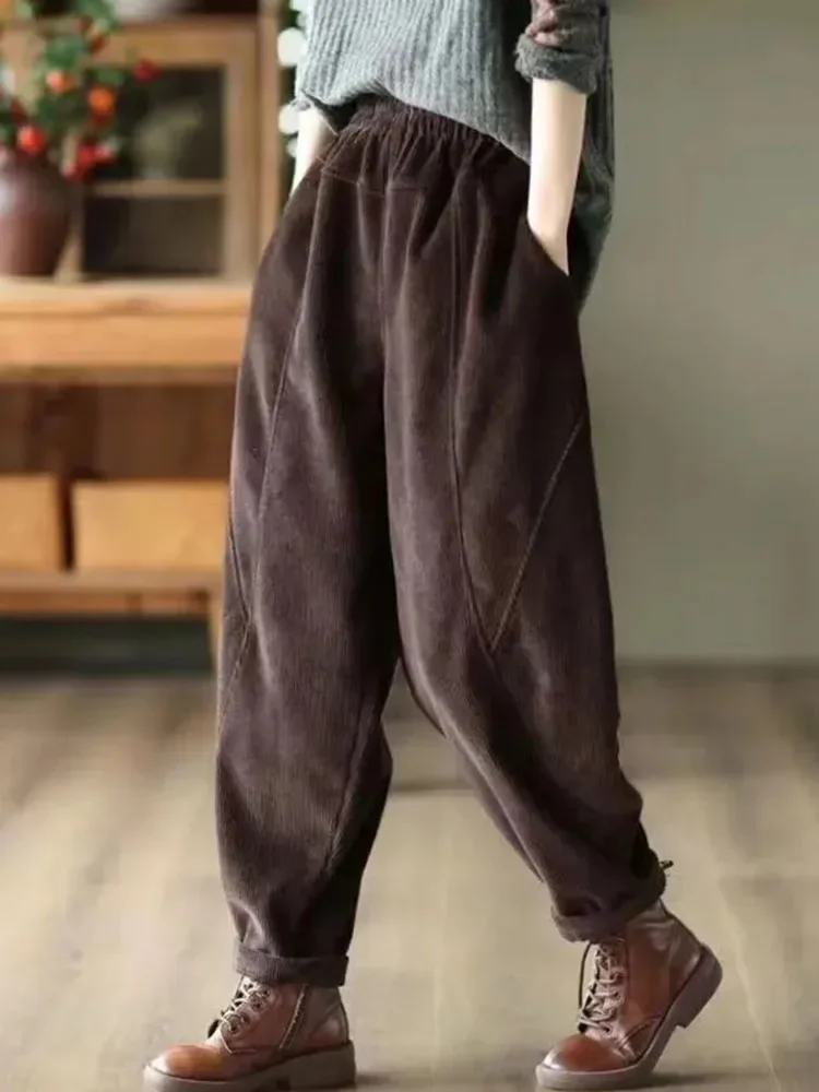 Pantalon décontracté en velours côtelé pour femme, taille haute, chaud, vintage, longueur de rinçage, jogging, mode, automne, hiver