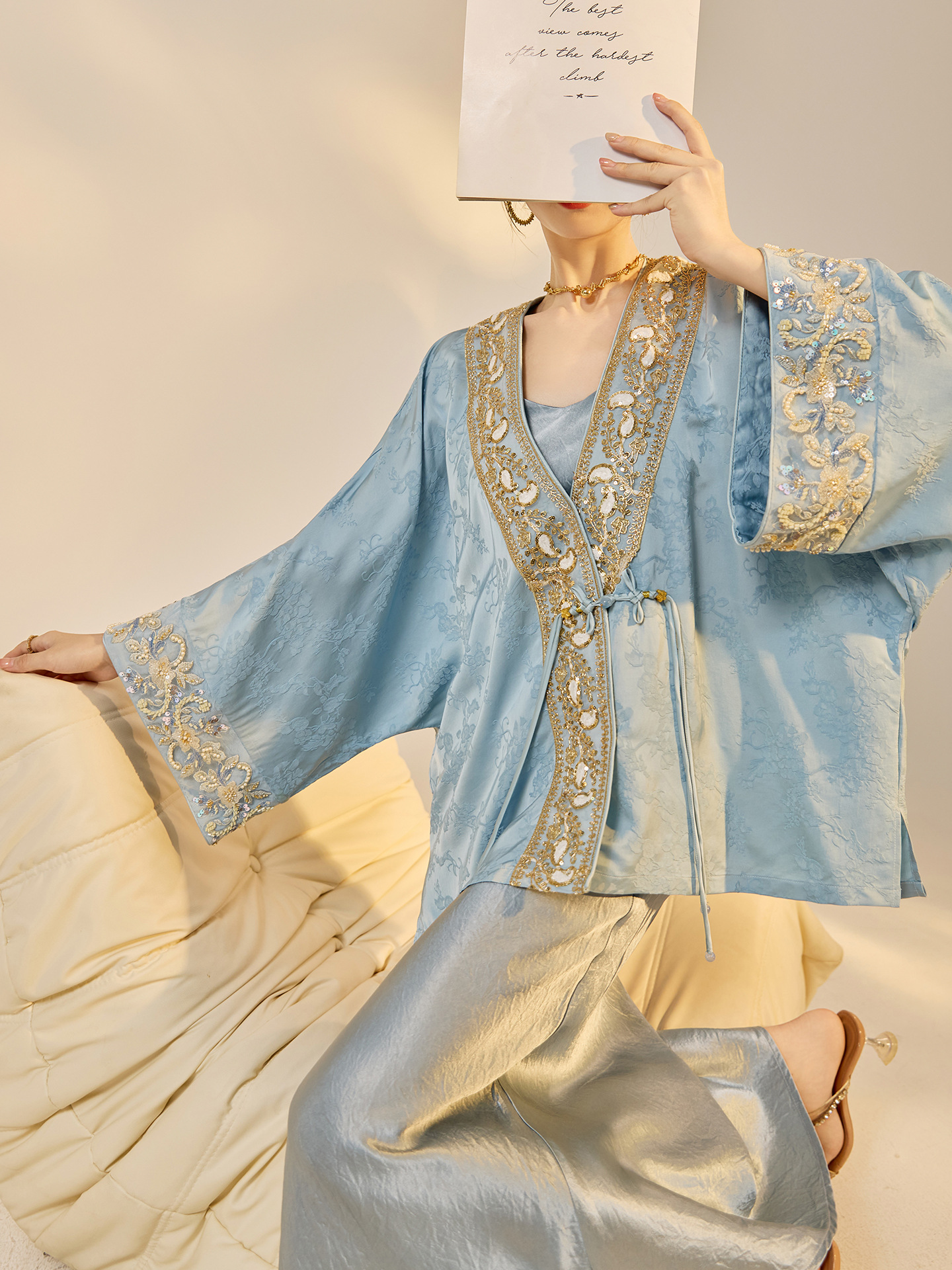 Nouvelle veste de style chinois brodée de perles, faite à la main, avec boucle, haut de gamme, mode, luxe, jacquard
