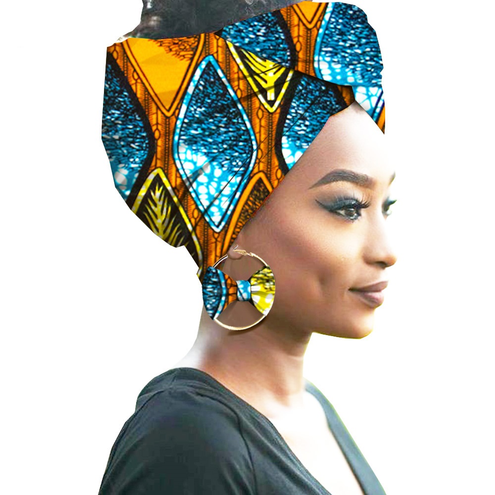 Bandeau pour femme à imprimé africain en coton avec boucles d'oreilles assorties, cagoule, foulard, bandeau, ensemble de bandeaux pour femme, accessoires pour cheveux
