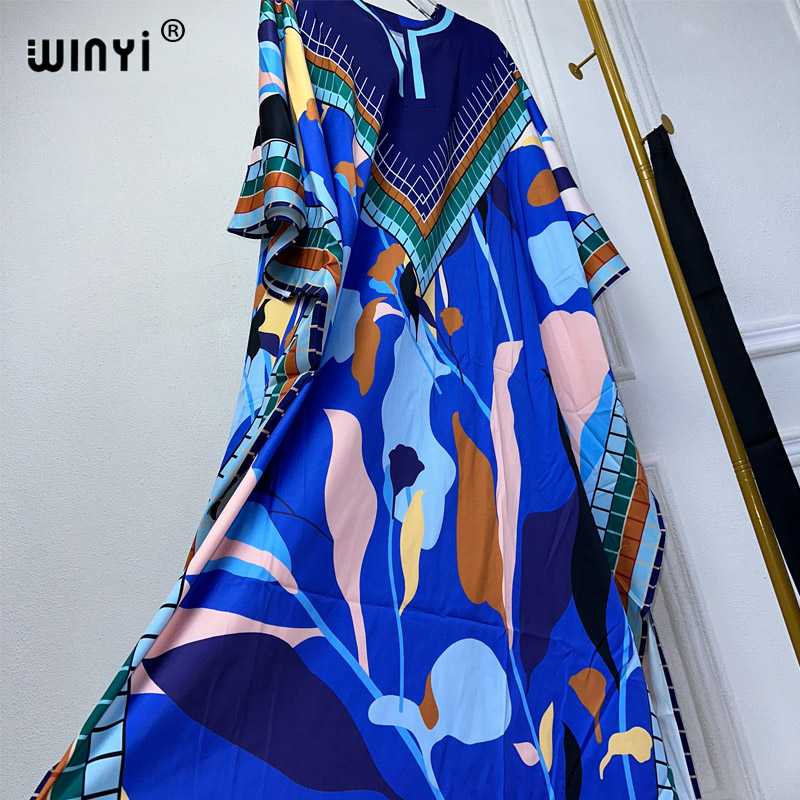 WINYI-Robe maxi à imprimé floral pour femmes musulmanes, caftan de luxe, abaya dubaï, tenue de soirée bohème, été