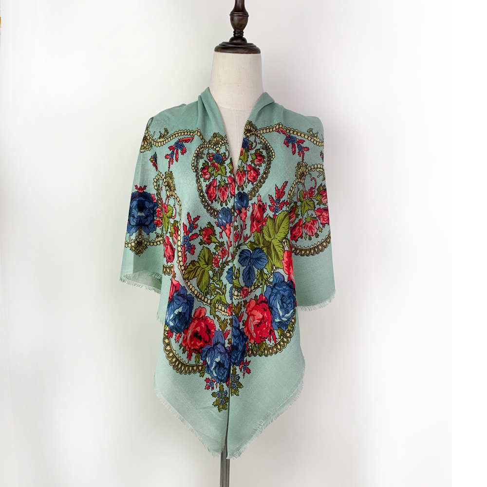 Foulard carré russe à fleurs de luxe pour femmes, Bandana fin et respirant, pare-soleil de voyage ethnique, châles de plage, 120x120cm
