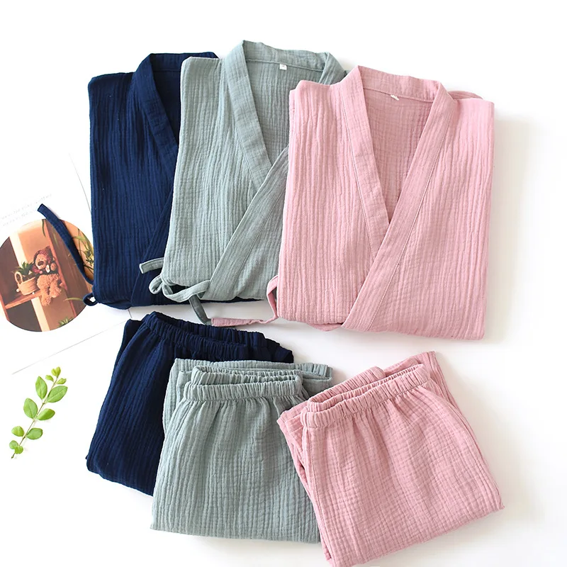 Pyjama d'été pour femme, style japonais, en gaze de coton fine, kimono yukata, vêtement d'intérieur, chemise de nuit ample à manches courtes