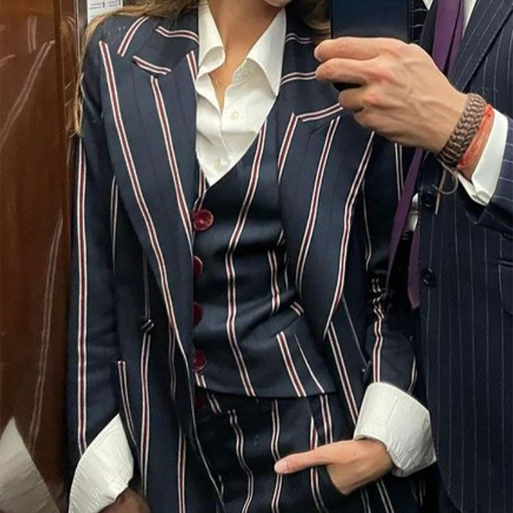 Costume pantalon 3 pièces pour femmes, tenue de travail rayée, tenue de bureau, Blazer, ensemble à revers large, vêtements professionnels décontractés