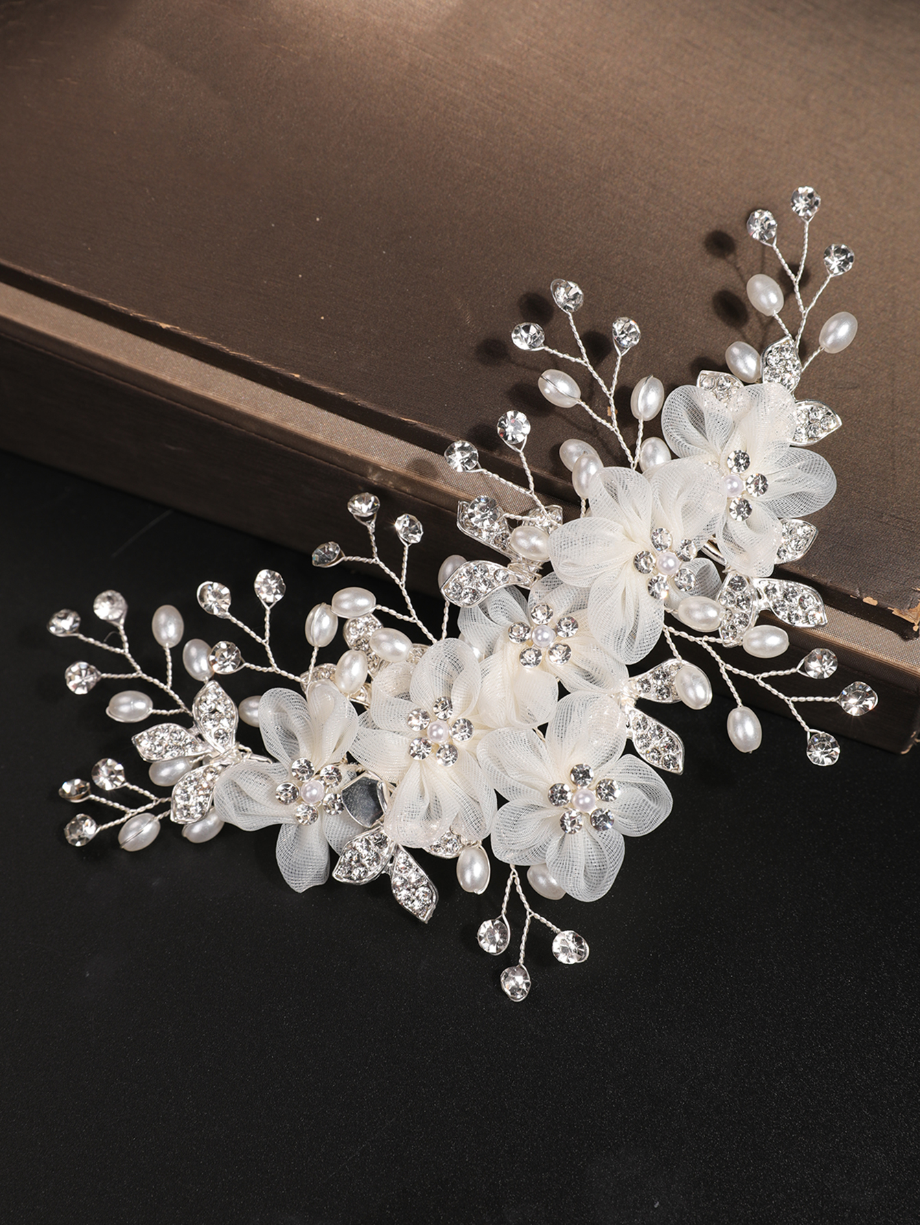 Nouveau style de coiffe en gaze florale féerique style forêt, accessoire de cheveux de mariage coréen avec fleurs de perles, épingle à cheveux