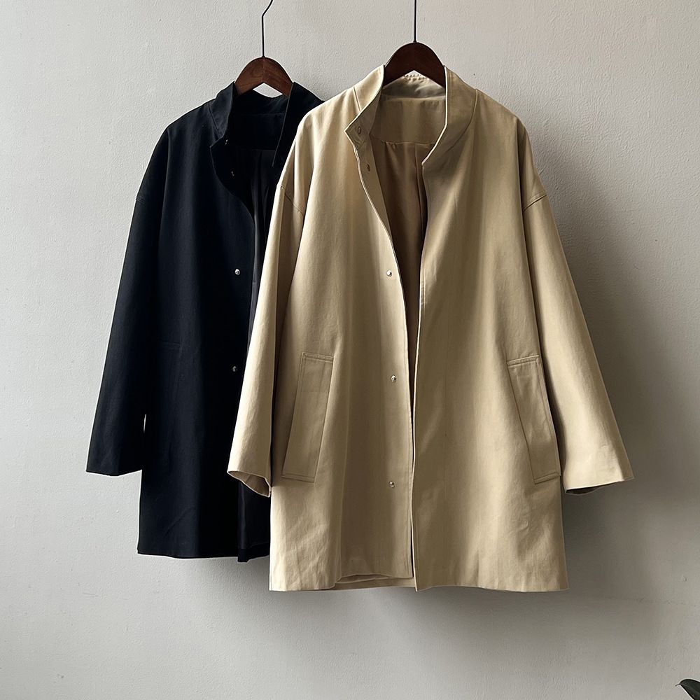 Manteau trench japonais à col montant pour femme, nouvelle version coréenne automne-hiver 2026, manteau long matelassé texturé ample