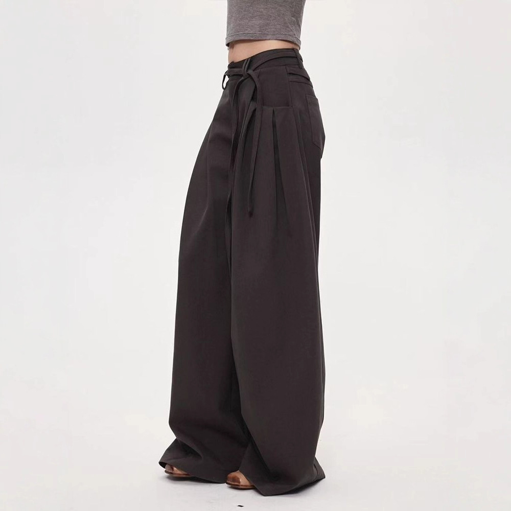 Femmes taille haute pantalon à jambes larges 2025 automne rétro Cargo pantalon à jambes larges femmes incurvé droit longueur de plancher pantalon décontracté ample