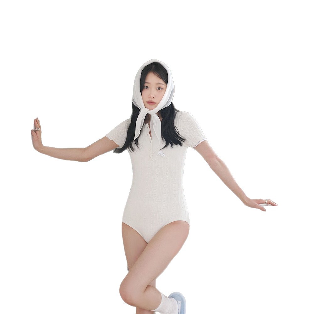 Maillot de bain en tissu tricoté pour femmes, combinaison amincissante, manches courtes, couleur Pure, en Polyester, sensation confortable