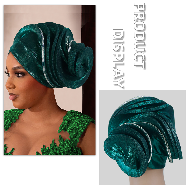 Turban africain préformé en diamant pour femme, coiffe nigériane de mariage, auto-gele, accessoire de tête pour fête, chapeau