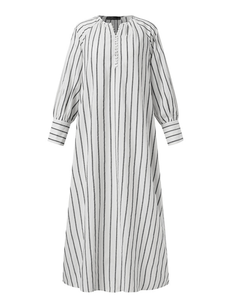 Robe longue à rayures en lin pour femmes, 2024 coton, col rond, manches longues, simple, adt, pull vintage, robe élégante pour femmes