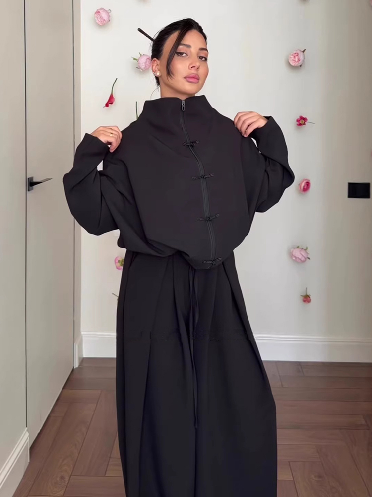 Ensemble tailleur femme 2 pièces, veste décontractée à manches chauve-souris et cordon de serrage, pantalon drapé taille haute, ensemble pantalon chic d'automne pour femme