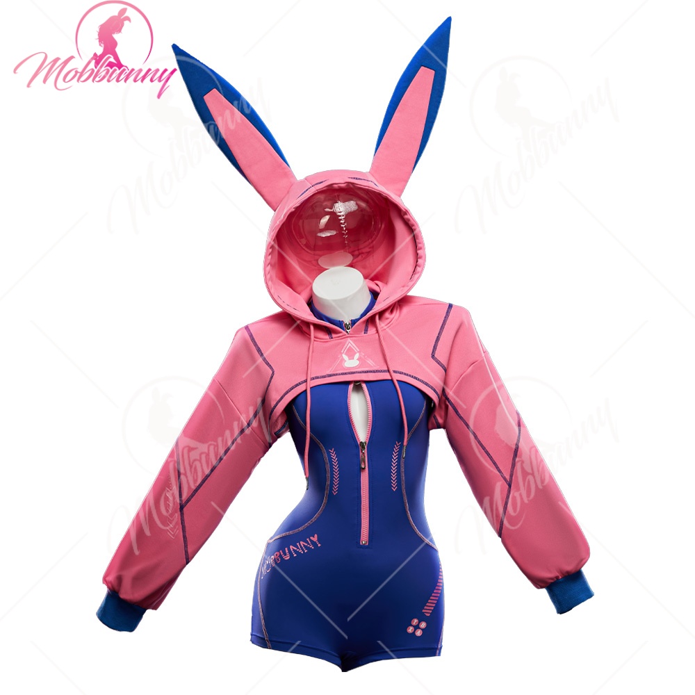 MOBBUNNY Femmes Dva Derivative Lingerie Sexy Serré Sportswear Cyber Style Body avec Veste Courte à Capuche