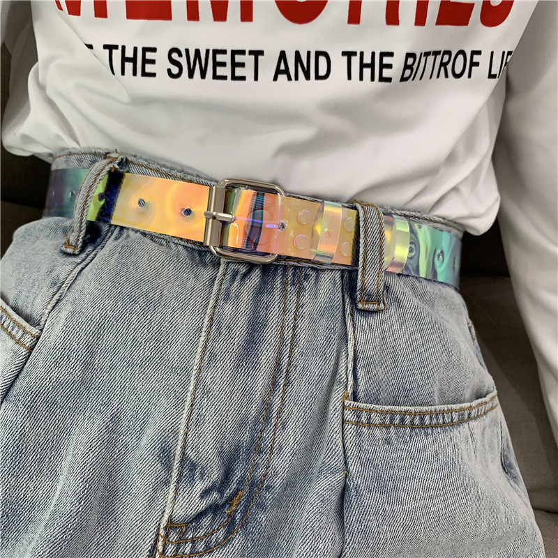 Ceinture colorée transparente en PVC pour femmes, ceinture d'étudiant Simple et polyvalente à la mode