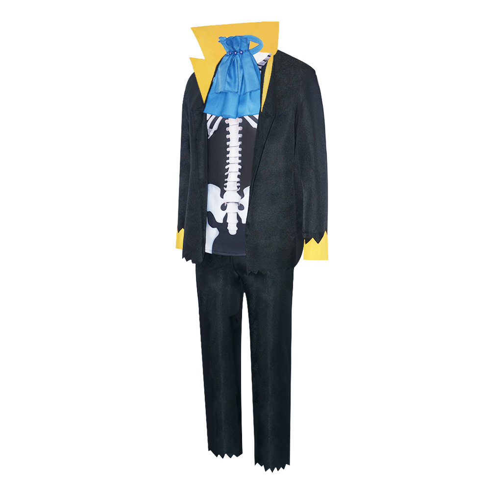 Costumes de Cosplay Anime Soul Emperor Brook, uniforme noir, costume écharpe Orange, pantalon, tenue de jeu de rôle, fête de carnaval d'halloween pour hommes