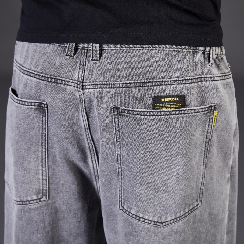 Jean grande taille pour hommes, taille haute élastique, Baggy, pantalon en Denim, coupe ample, pantalon de Cowboy, classique, noir, bleu, gris, vêtements